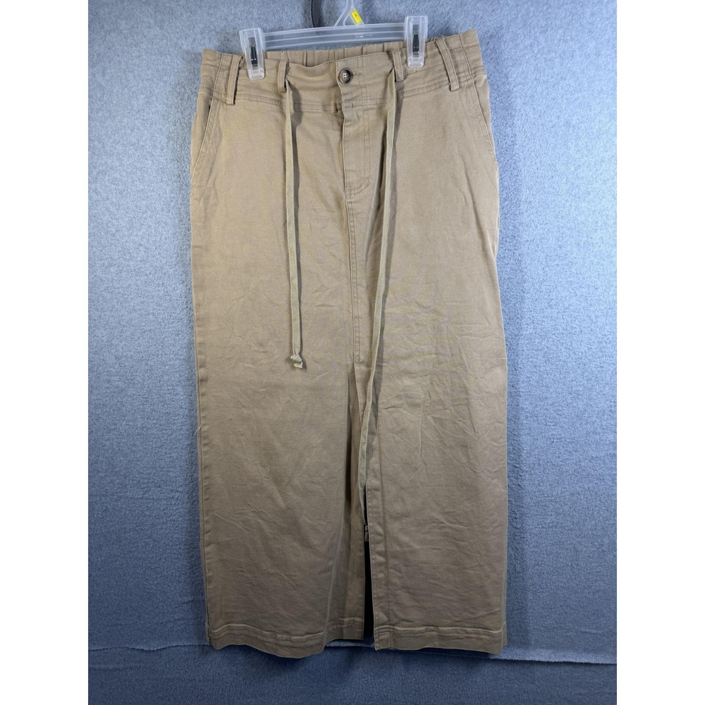 In Loom Skirt Womens Small Beige Midi Pencil Twill Button‎ Slit Pockets Casual